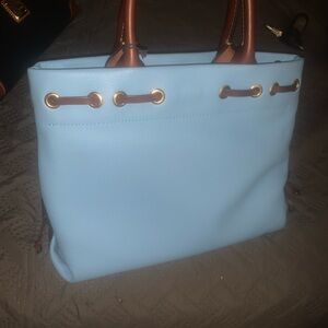 Dooney & Bourke Sky Blue Tote with Tan Handles